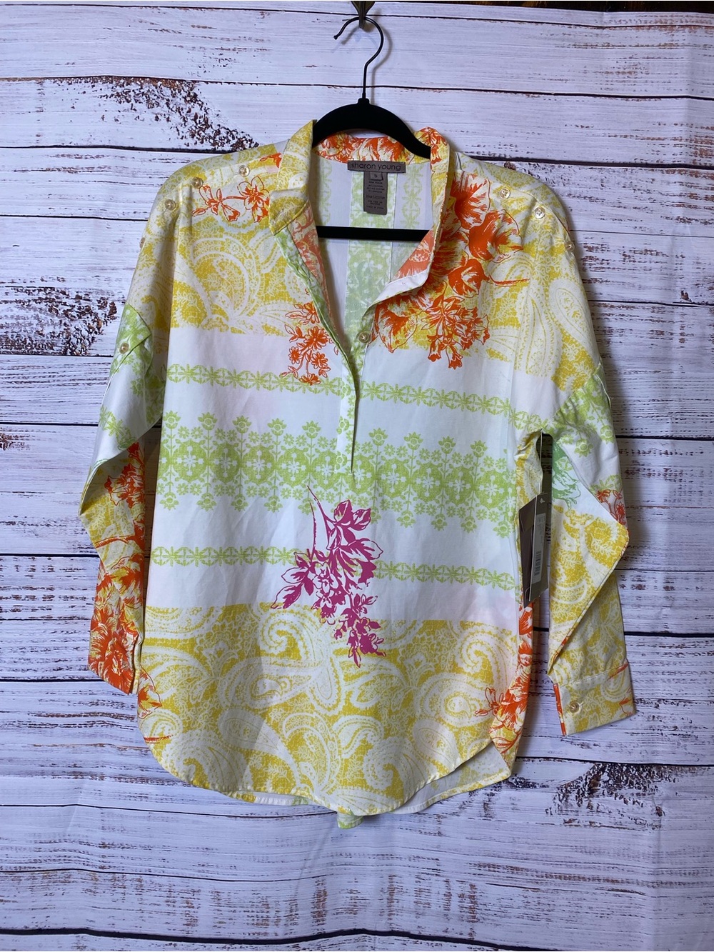 Sharon Young Lime, Orange and Yellow Floral Button Down